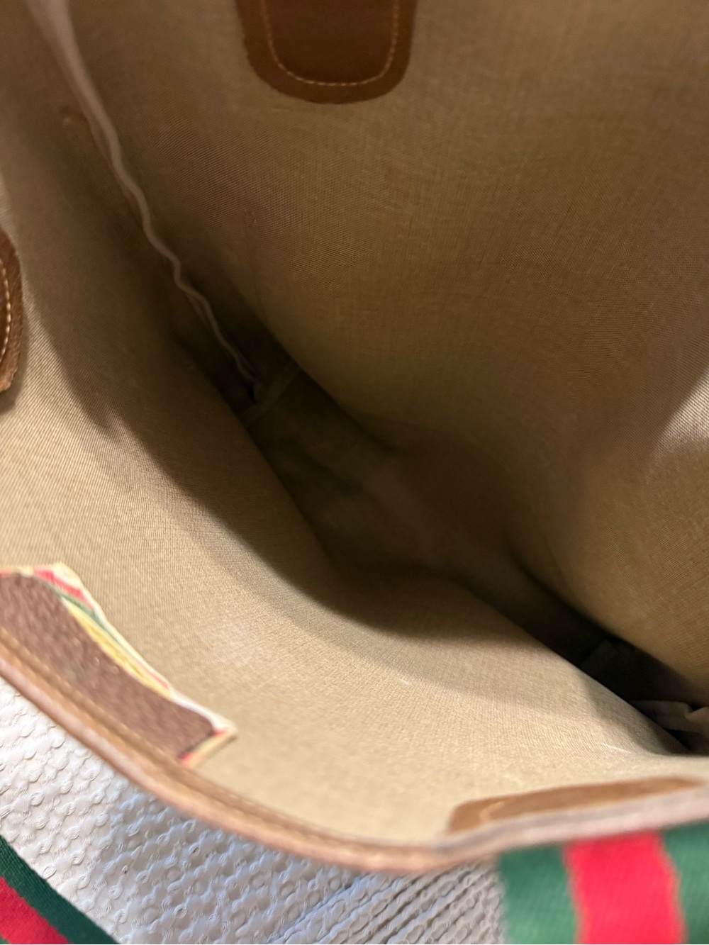Gucci Brown Beige GG Canvas Tote with Red-Green Web Straps - Picture 15 of 16